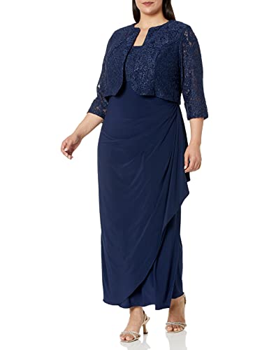 Alex Evenings Women's Plus-Size Lace Bolero Jacket Dress with Side Ruched Skirt