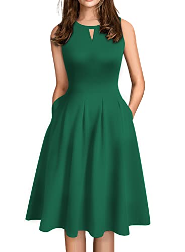 Image of Sureple Women's Retro Sleeveless Swing Casual Work Summer Party Dress with Pockets