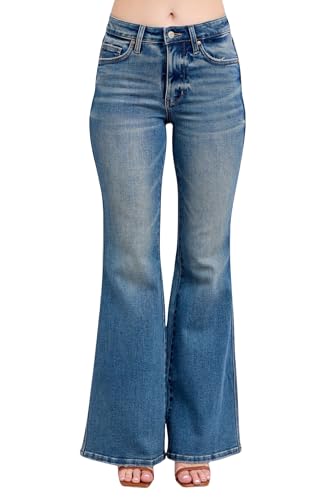 Judy Blue Women's Mid-Rise Tummy Control Vintage Wash Flare Jeans