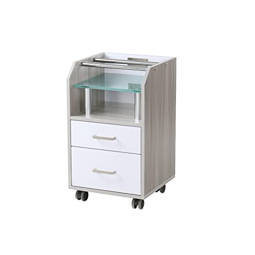 Image of Glass Glow Pedicure Trolley Light Wood Cart for Nail Salon Furniture & Equipment