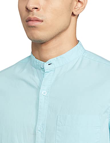 Image of Amazon Brand - Symbol Men's Solid Cotton Shirt | Chinese Collar | Casual | Plain | Full Sleeve | Summer-Regular Fit (Available in Plus Sizes)