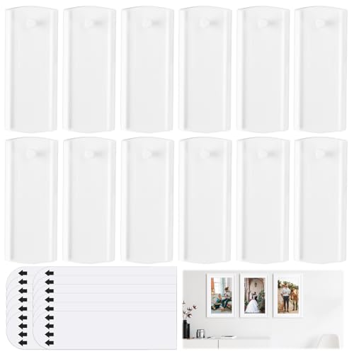 HGRGHH Stor Självhäftande Spik för Bilderamar med 12 Spikar och 15 Tejpremsor, Bildhängare Utan Borrning, Avtagbara Självhäftande Bildkrokar för Upphängning av Bilder, Ramar, Speglar (Vit)