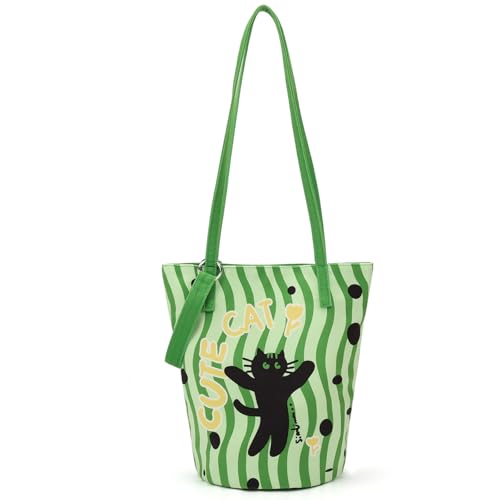 Image of Shoulder Bag for Women, Cotton Canvas Bucket Bags Tote Purse Cute Crossbody Bag Designer Ladies Handbags