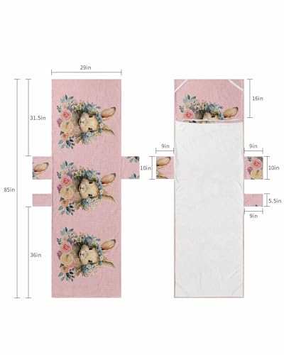 Pink Bunny Easter Beach Lounge Chair Towel Cover, Soft Chaise Lounge Towel with Side Pockets Patio Pool Chairs Cover for Beach/Pool Sunbathing 29x85 Spring Floral Blue Pink Botanical Rustic