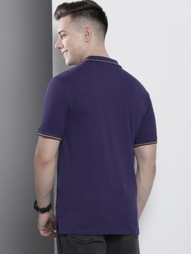 Image of The Indian Garage Co Men Slim Fit Solid Polo Neck Half Sleeves Tshirt
