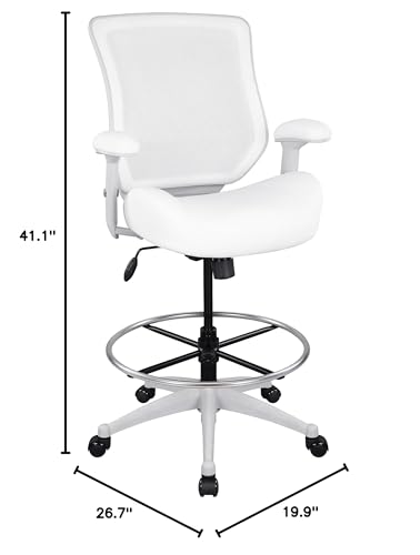 Image of BOLISS 400lbs Mesh Ergonomic Drafting Chair,Tall Office Chair, Standing Desk Chair,Height Adjustable Armrest,Lumbar Support,Foot Ring,Swivel Computer Task Chair-Wht
