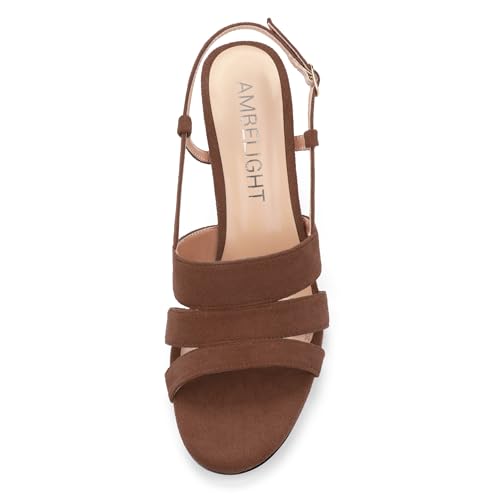 AMBELIGHT Women'S Strappy Low Kitten Slingback Heels Round Open Toe Ankle Buckle Suede Sandals Casual Comfortable Dress Wedding Work Shoes For Women 2.5 Inch3