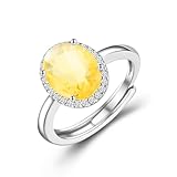 VYYU Silver Engagement Rings for Women - Adjustable Promise Eternity Ring for Her, Romantic Jewelry Gift Wedding Rings with Yellow Oval Diamond Halo Ring Bridesmaid Christmas Birthday Valentine Gifts