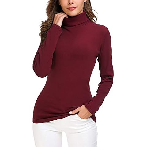 EXCHIC Women’s Slim Fit Turtleneck Pullover Solid Long Sleeve Stretchy Sweatshirt (XL, Wine Red) Cover