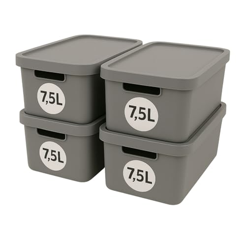 Plastard Aufbewahrungsboxen mit Deckel 7,5 L, 4er-Set, Grau,...