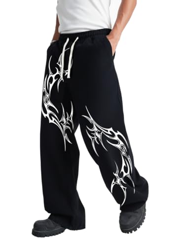 Image of Men's Baggy Track Pants, Baggy Streetwear, Cotton Track Pants, Elastic Waist & Relaxed Fit Bottoms.