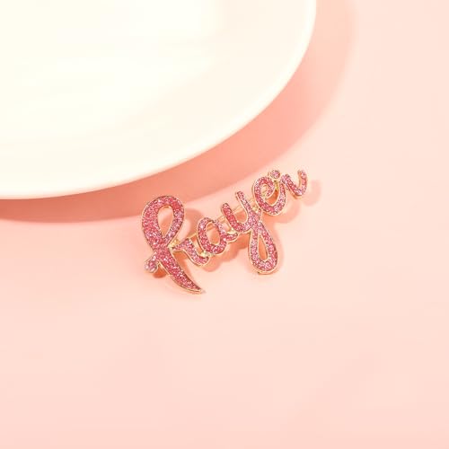 Image of Breast Cancer Awareness Pink Rhinestone Ribbon Pin - Faith Believe Women's Brooch, Survivor Lapel Pin for Cancer Month - Merchandise Accessories Decor