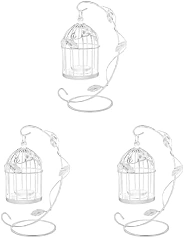 3pcs Home, Party, Holder Candlestick Tea Vintage Wedding Table Wedding, Holders Light Bird Lanterns Votive Center Home Decoration Out White Hollow Metal Cage Lantern Iron Birdcage