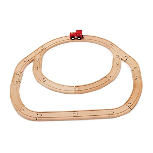amazon basics 65-piece wooden train railway construction set with track - compatible and train railroad wooden toys for kids gift for age 3y