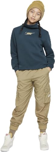 Nike Sportswear Club Fleece Girls Long-Sleeve Funnel-Neck Top (US, Alpha, Large, Regular, Deep Jungle/Metallic Gold)