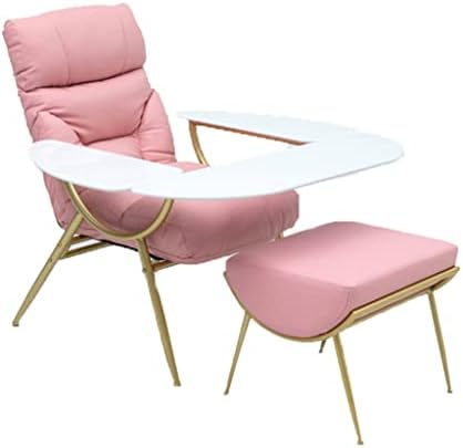 Adjustable Assage Table Bed Facial Chair with Beauty Deck and Put Foot Stool Foot SPA Professional Beauty Equipment Manicure Recliner Chair (Color : Pink)