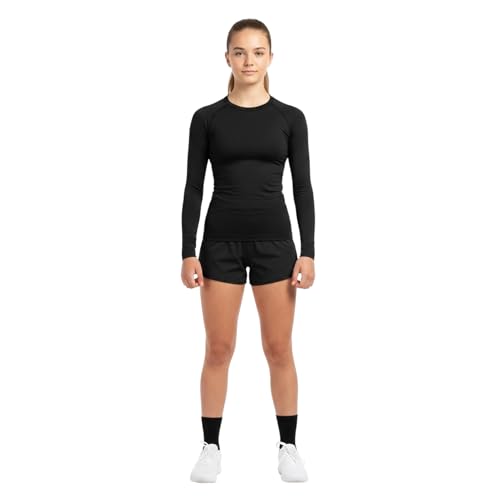 Athletic Sportswear Girls Base Layer Top – Long Sleeve Thermal Compression Shirt – Soft Warm Under Layer for Netball, Football, Dance & Gymnastics – School PE Sports Skins