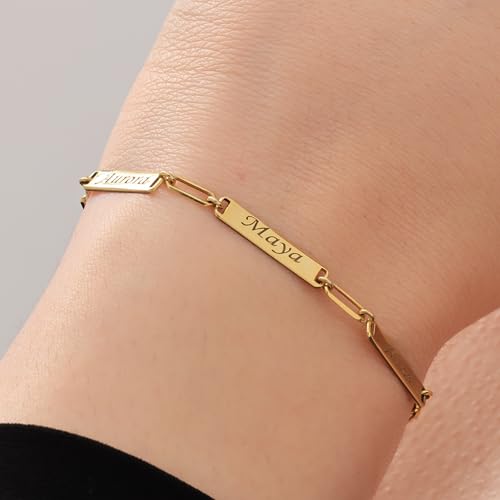 Sterling Silver Personalized Mini Bar Name Bracelet – Sterling Silver or 14K Gold Plated Custom Engraved Jewelry for Women – Adjustable Dainty Gift Bracelet4