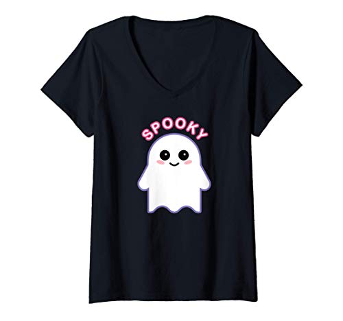 Femme Kawaii Fantôme Pastel Goth Esthétique Mignon Spooky T-Shirt avec Col en V