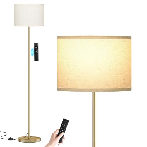 Image of Ambimall 60'' Modern Floor Lamp with Remote, Tall Lamps for Living Room, Bedroom, Office, Dining Room, Beige Shade with Gold Pole(Included Bulb)