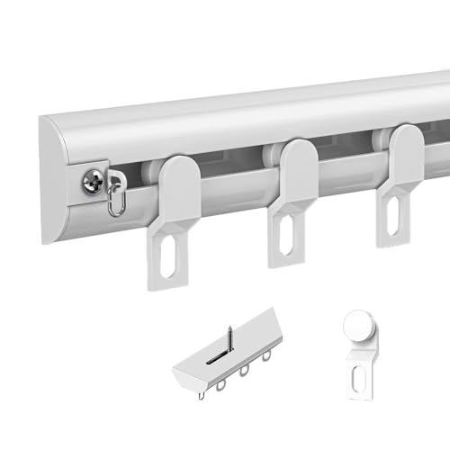 Barra de cortina ajustable para montaje en pared de 3,3 a 10 pies, barra de cortina flexible de aluminio para oficina y sala de estar, sistema de fácil deslizamiento (blanco, 300 cm)