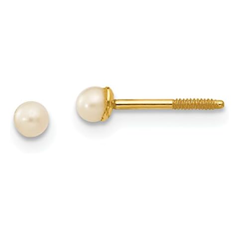 14k Yellow Gold Button Freshwater Cultured Pearl Screw-Back Post Earrings Fine Jewelry For Women Gifts For Her (2-3mm) Cover