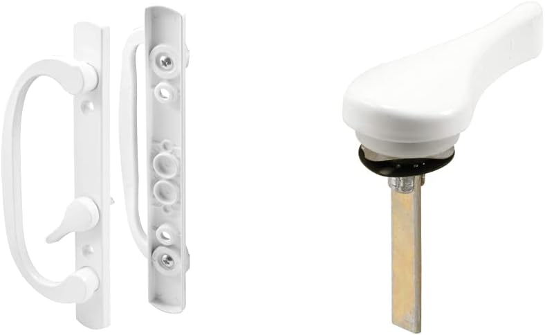PRIME-LINE C 1280 Mortise Style Sliding Patio Door Handle Set & 2703 Sliding Door Latch Lever with Washers and Push Nut, White, Diecast