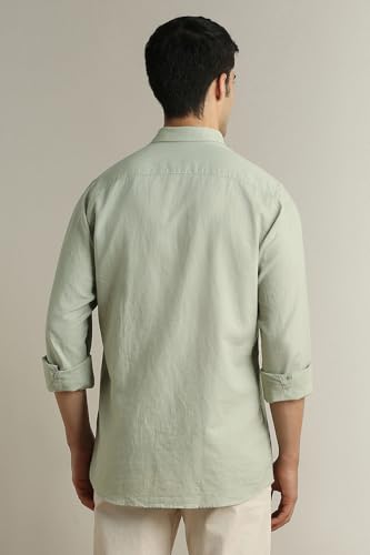 Image of Peter England Men's Solid Linen Blend Shirt Slim Fit| Casual Wear | Full Sleeves