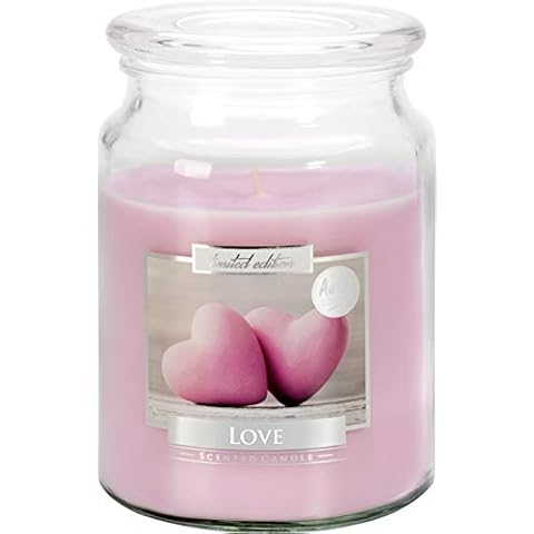 A large jar candle with a love lid with a delicate, subtle fragrance, 100 hours burning, diameter 9.9 cm, height 14 cm Cover