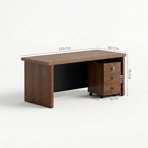 Image of TEKAVO Valor Executive Desk for Office & Home | 3 Drawer with Lock | Boss Table | Director Table for Office | Wooden Manager Cabin Desk | 120cm Long | 25mm Thick Table top