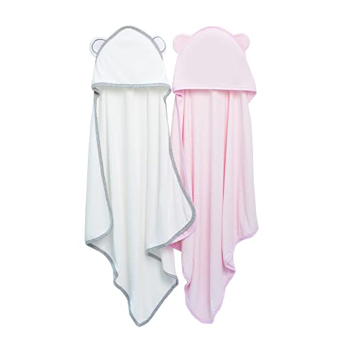 Image of Premium Quality Pack of 2, Hooded Baby Bath Towels, Ryon Made from Bamboo, Baby Essentials for Newborn Infant Toddler Baby Towels - Baby Gifts for Girls and Boys (White & Pink)