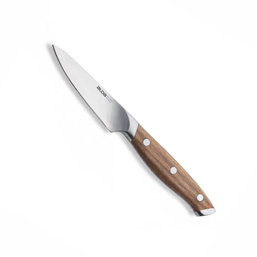 Image of Alda Top Chop Paring Knife 3.5 Inch (9 cm) - Carbon Stainless Steel Blade|Full Tang Acacia Wood Handle|Precision Peeling|Trimming, Carving & Coring Knife for Apple, Strawberry, Garlic & Potato, 57 HRC