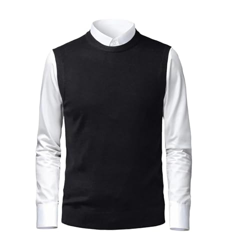 Mnjyihy Men's Thermal Sweater Vest Fall Winter Round Neck Sleeveless Pullover Sweater Business Knitted Vest