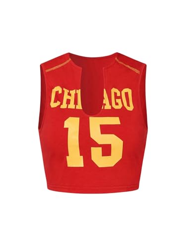 SHENHE Women's Letter Graphic Crop Tank Top Sleeveless Notched Neck Casual Summer Jersey Shirt