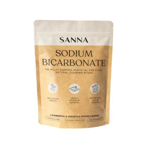 SANNA Sodium Bicarbonate baking soda for cleaning - Multi-purpose cleaner - Odor Removal Fridge Deodorizing Bathroom & Kitchen Cleaning - Eco-friendly biodegradable & powerful - 400G
