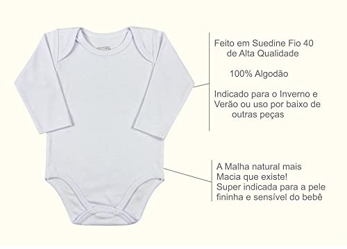 Kit Bebê Body e Calça Branco Liso Básico 6 peças - 3 Bodies e 3 Calças de Suedine Fio 40/1 Penteado