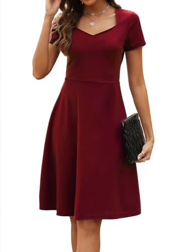 BARASA Women's Wear to Work Dresses Elegant Sweetheart Neck Short Sleeve Party A-Line Knee Length Dress D163 - Main Image