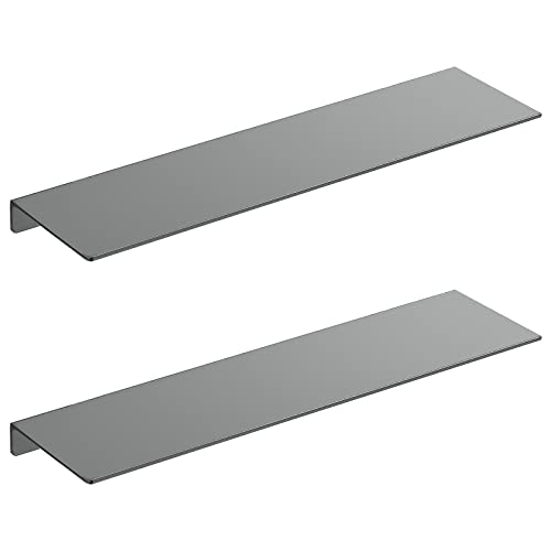 Danpoo Adhesive Floating Shelves for Wall Storage, Metal Wall Shelves for Living Room, Bathroom, Kitchen, 20” Long Display Shelves for Collectibles(Grey, 2 PCS)