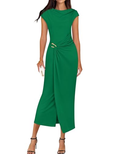 Image of ZESICA Women's 2026 Summer Cap Sleeve Casual Bodycon Dress Elegant Wedding Guest Cocktail Party Formal Long Midi Dresses