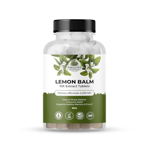 Amazing Botanicals Lemon Balm 10X Extract Tablets 2,000 MG | Melissa Officinalis | Supports Calm and Relaxation - 30 Tablets