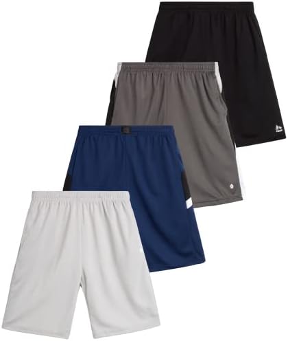RBX Boys? Active Shorts ? Athletic Performance Basketball Shorts (4 Pack), Size 10/12, Charcoal/Grey Blue