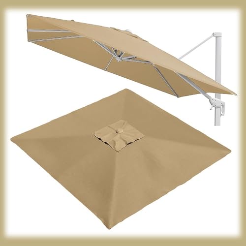 Toldo rectangular de repuesto de 250 x 250 cm, protección UV, 8 varillas, gran cubierta de parasol para exteriores, resistente a la intemperie, color caqui.