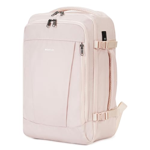 ECOHUB Mochila Viaje Cabina Avion 40x20x25, para Ryanair 20L Resistente al Agua Equipaje de Mano, Amigable con el Medio Ambiente Mochila Viaje Mujer Hombre, Bolsa de Viaje con Cremalleras SBS (Beige)