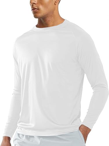 SWEET POISON Sun Sleeves for Men UV Protection Golf Construction Cooling Dry Fit Tshirts Moisture Wicking Shirt Write Summer Lightweight Thin Travel Tops B-White