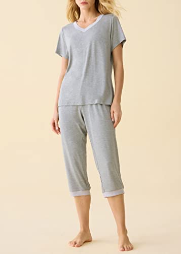 Latuza Women's Sleepwear Tops With Capri Pants Pajama Sets 2X Light Gray #TOP4