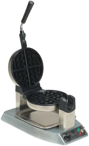 Waring WMK300 Belgian Waffle Maker with lid closed and drip tray visible