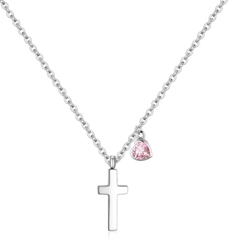 AILAAILA Birthstone Cross Necklace for Kids Girls | Cross Pendant Stainless Steel Jewelry Christmas Birthday Gifts for Little Teens Women Daughter Granddaughters Nieces October