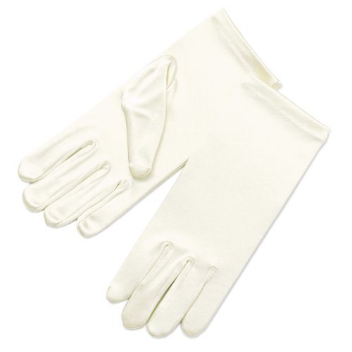 Girl's Fancy Stretch Satin Dress Gloves Wrist Length 2BL-Girl's Size Medium (8-12yrs)/Ivory