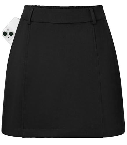 Black Suede Skirt with Shorts Underneath High Waist Fall Skirt with Pockets