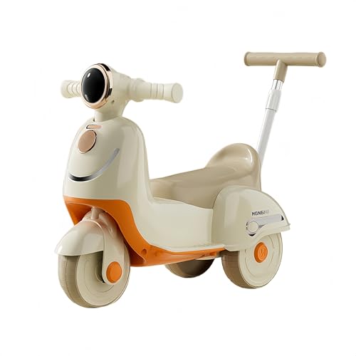 Lopres 三輪車 自転車 子供乗せ自転車 キックバイク 三輪車 手押し棒付き 倒れにくい 組み立て簡単 チャレンジバイク 男の子 女の子 お祝い 誕生日 バイク 1歳から5歳まで コンパクト (音楽とライト付きで、押したり乗ったりできます,ベージュ)